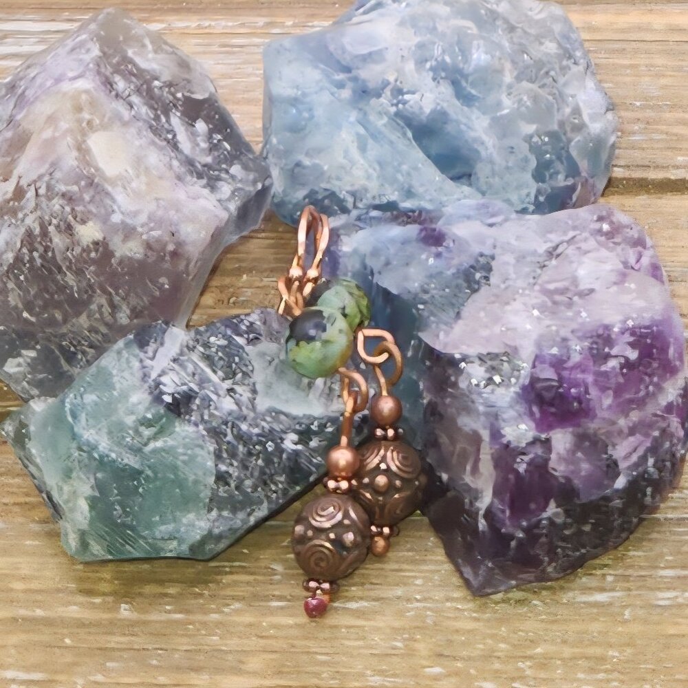 African Turquoise and Copper Dangle and Drop Earrings